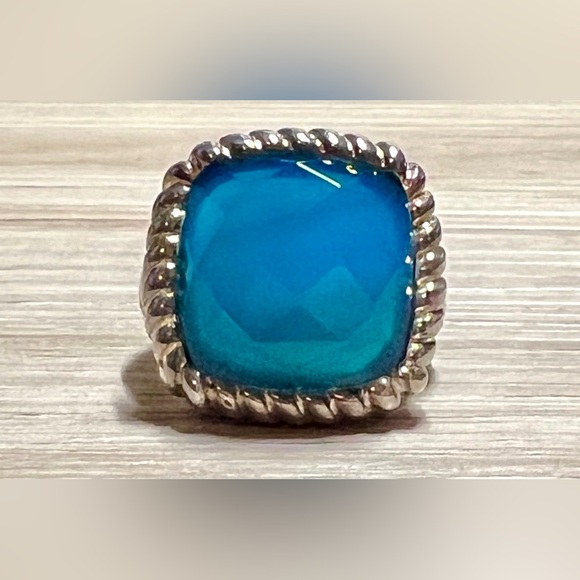 Vintage Designer Signed Aluma (AIL) Blue Turquoise Doublet Ring, Size 7 - Picture 2 of 10